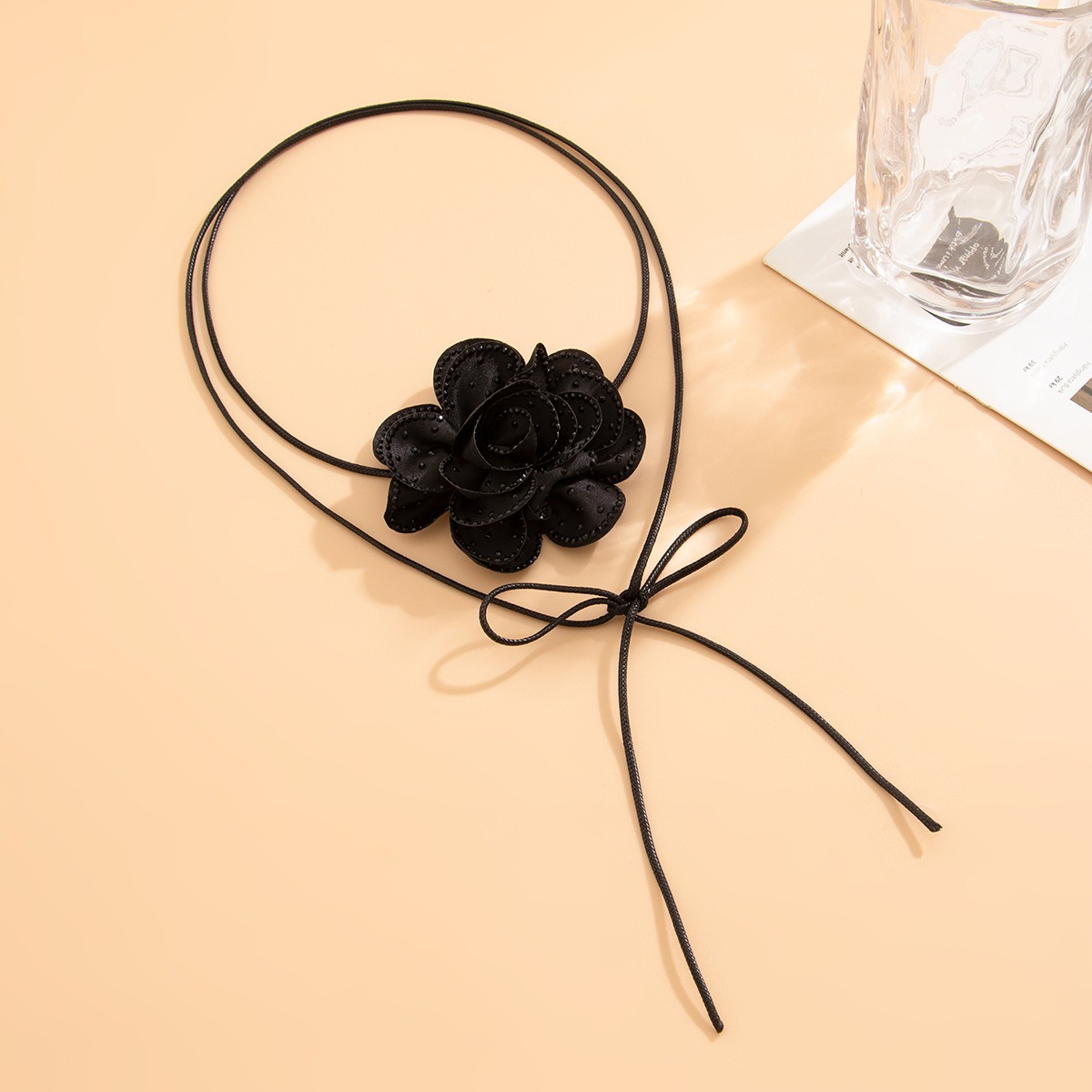 New Cross-border Jewelry From Europe and America Black Rose Skin Wax Thread Necklace Pull-out Fabric Earrings