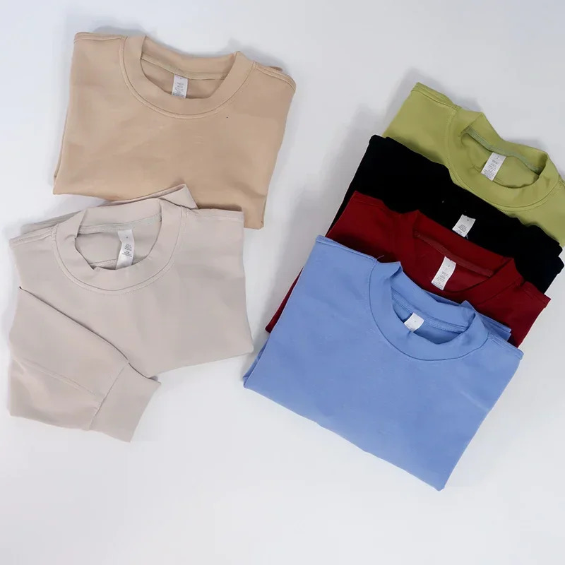Oversized Long Sleeve Shirt Cropped Sweatshirt Waist Length Crew Relaxed Fit Workout Top Casual Wear 241031