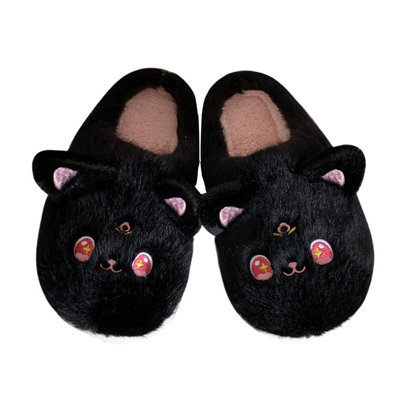 Slipper Little Black Cat slipper for women girls Fashion Kawaii Fluffy warm winter women cartoon cute little black cat shoes