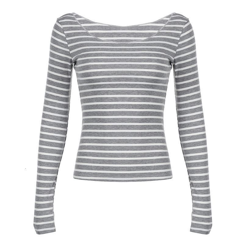 Designer 2024 casual one shoulder long sleeved striped T-shirt for women in spring and autumn Y2K street slim fit personalized base top