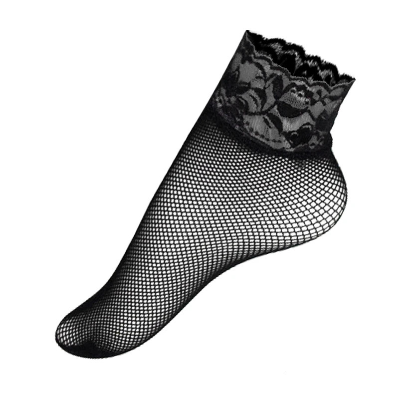 Sexy Fishnet Socks Women Black Hollow Out Short Ankle Lace Socks Summer Frilly Womens Nylon Transparent Sock Sokken Vrouwen 241031
