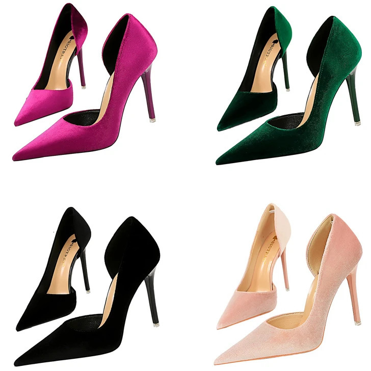 Women 10.5cm Super High Heels Fashion Pointed Toe Veet Nightclub Pumps Lady Side Hollow Evening Banquet Dress Shoes Plus Size 241030