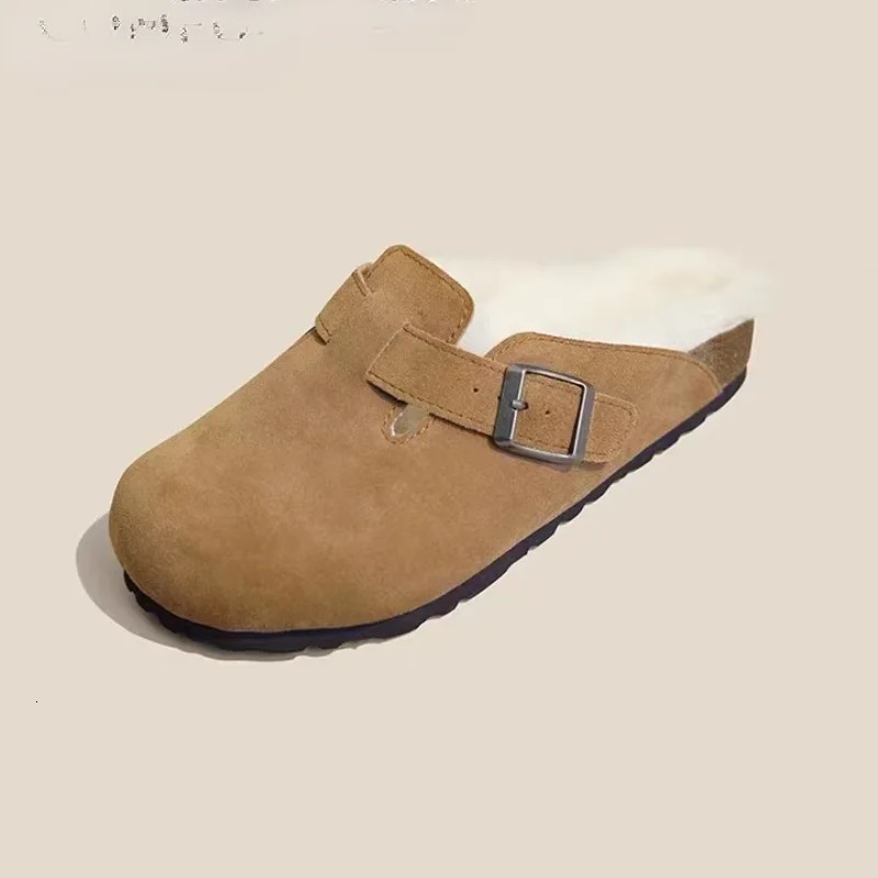 Womens Slide Autumn/Winter Leather Round Toe Slide Couple Slide Outdoor Leisure Stay Warm Womens Suede Slide 241031