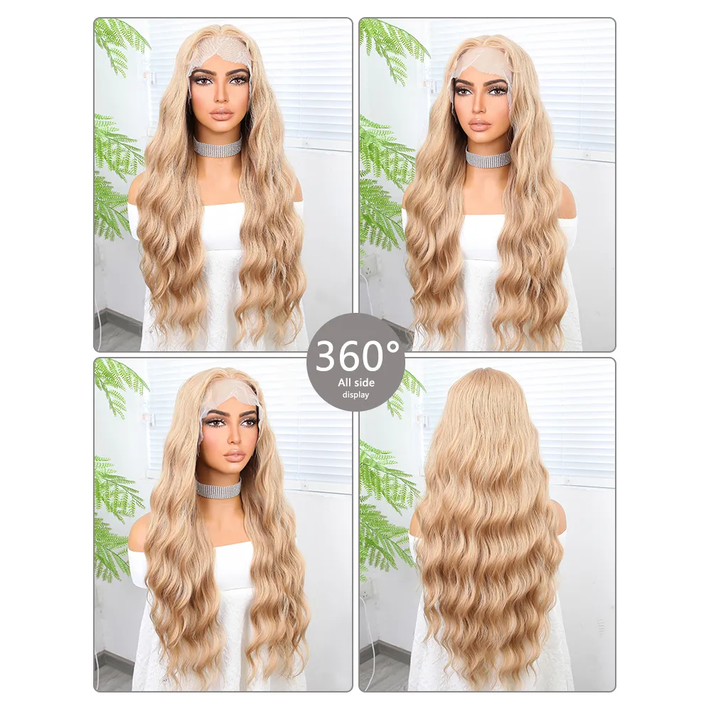 13x4.5 T Lace Deep Wave 180 Density Curly Wigs 28 Inch Silky Coloured Brazilian Water Wave Lace Front Wigs Pre Plucked Color Synthetic Frontal Wig For