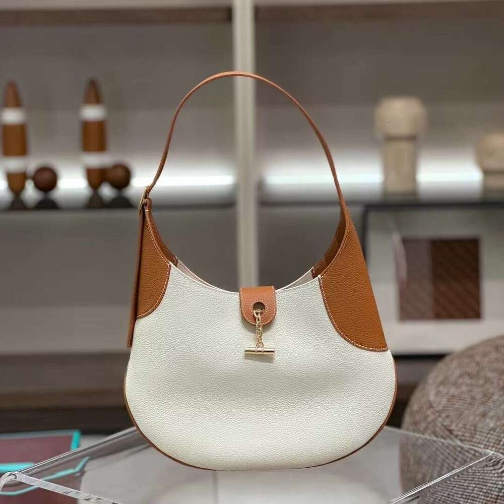 womens genuine leather handbag 2024 autumn winter new cowhide saddle bag large capacity contrast color design shoulder bag