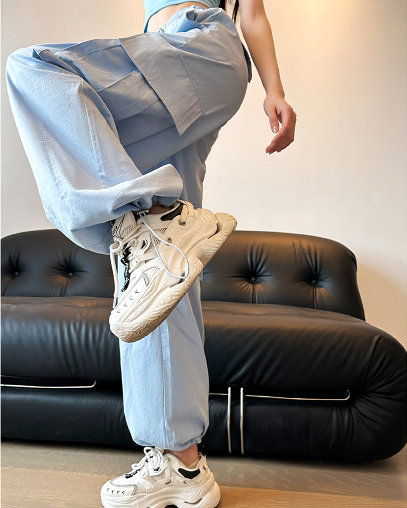 High street work trousers women 2024 loose thin thin section trend high waist speed trousers two wear wide leg trousers