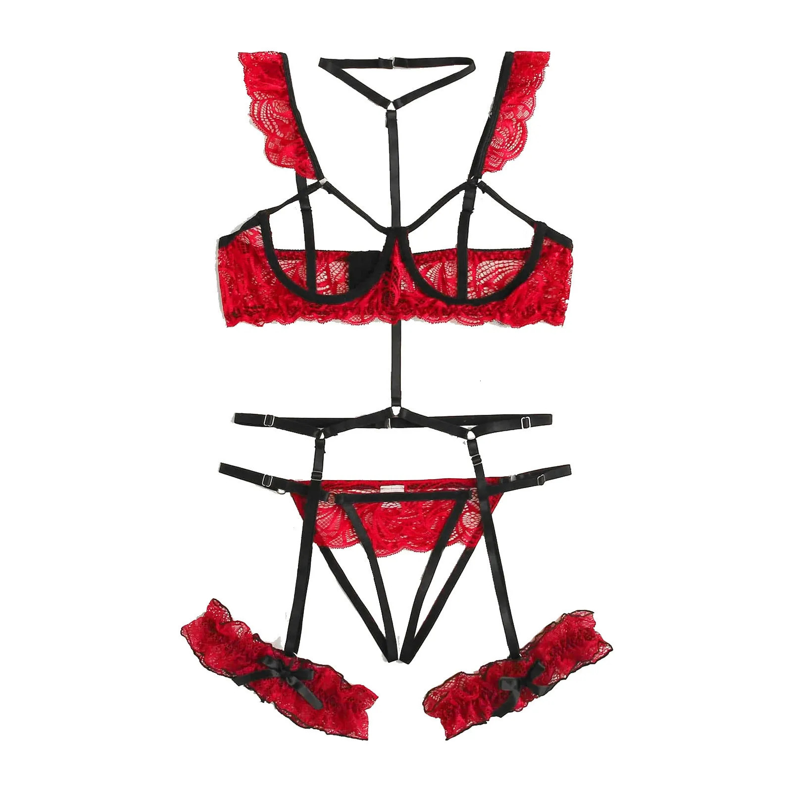 Woman Flower Lace Underwire Garter And Thong Sexy Bra Ultrathin Underwear Set Transparent Bra Set Embroidery Lingerie Brassiere 241031