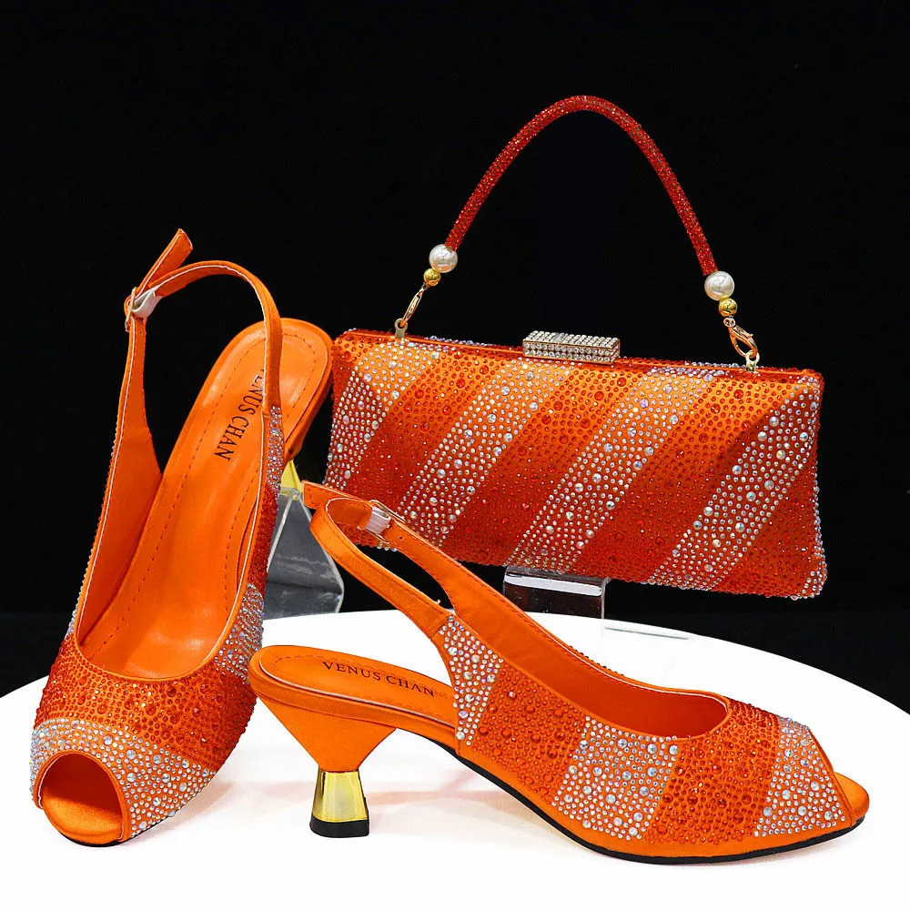 Doershow Arrival African Wedding and Bag Set gold Color Italian Shoes with Matching Bags Nigerian lady party HTY1-26 241030