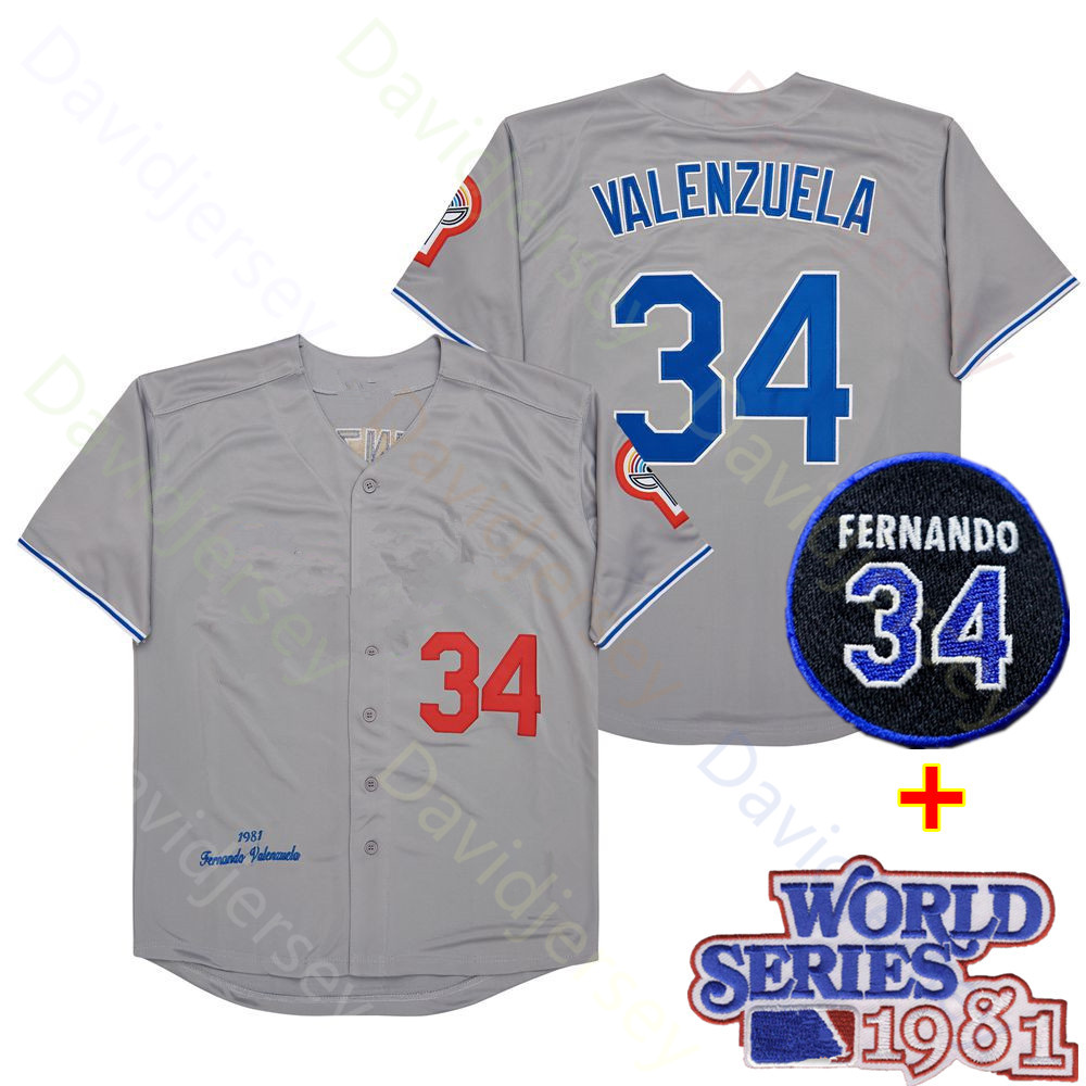 Fernando Valenzuela Jersey 2024 Blue Grey Cream WS Hall Of Fame 34 Patch White Size S-3XL
