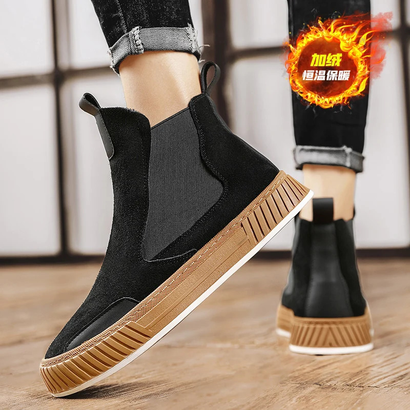 Autumn and winter warm plush casual high-end mens shoes Chelsea suede shoes mens fashion punk style platform mens boots snow 241031