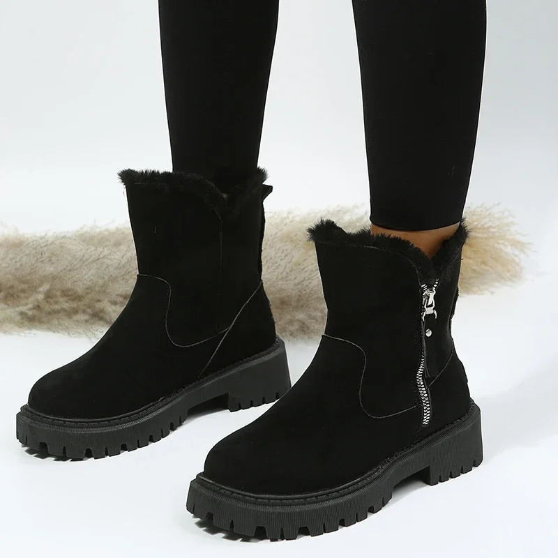 Thick Plush Snow Women Faux Suede Non-slip Winter Boots Woman New Keep Warm Cotton Padded Shoes Platform Ankle Booties 241030