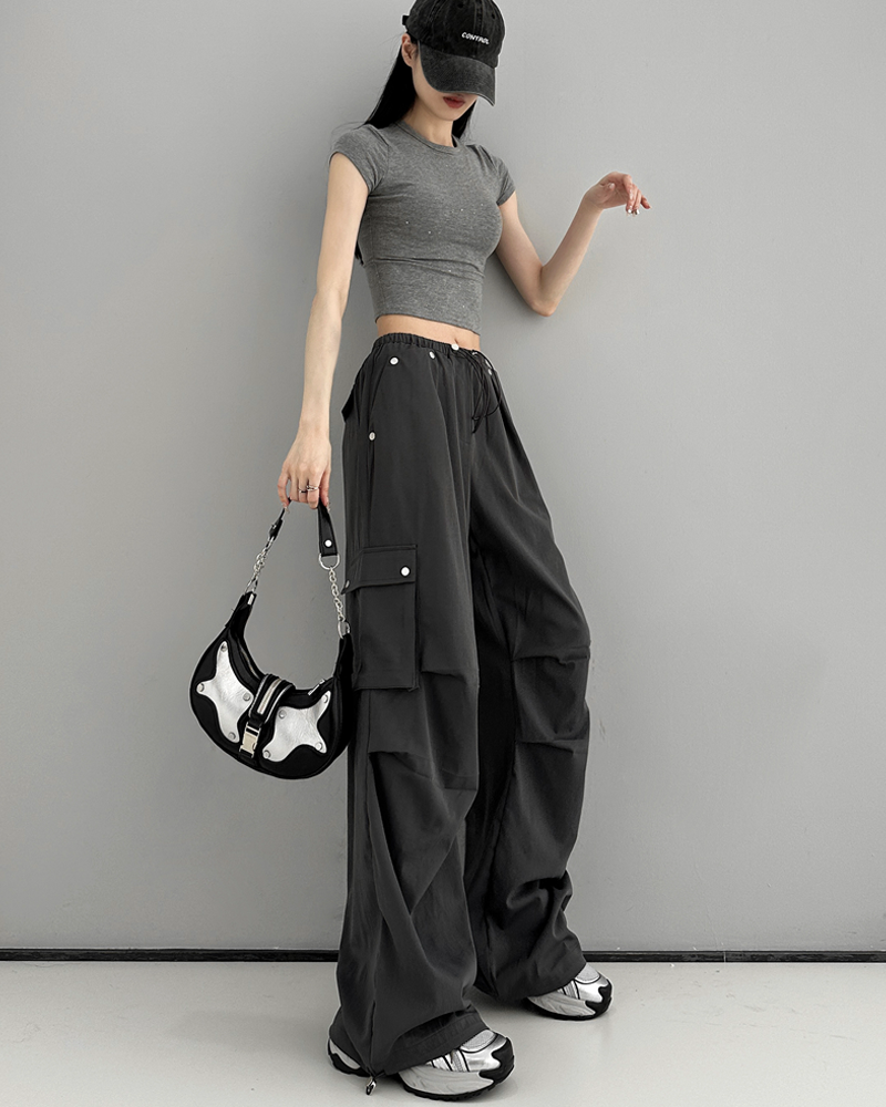 High Street drawstring work trousers women autumn thin section loose ins trend sweet cool wind straight leg drawstring casual trousers