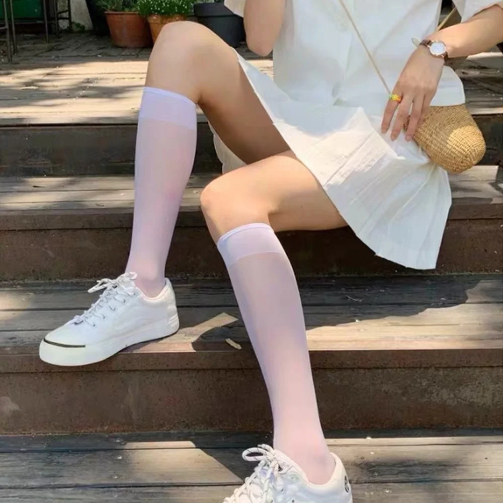 Solid Color Stocking Sexy Black White Long Stocks Over-the-calf Socks Lolita JK Cosplay Socks Womens Hosiery Thigh Stockings 241031