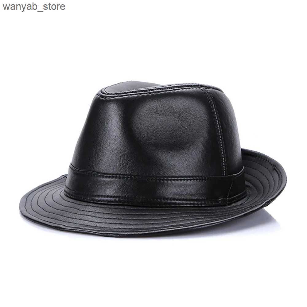 Stingy Brim Hats 2024 Hot Sale Men Fashion Brand % Real Genuine Sheepskin Leather Cowboy Hot Sale Plus Size Hats Sale Real Sheep Leather Caps L240910