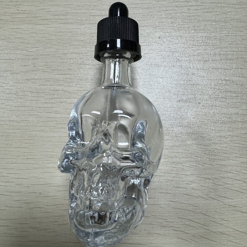 50ml 60ml Skull Shaped Glass Dropper Bottle for Essential Oils & Fragrance - clear Black 2oz Capacity E liquid bottles