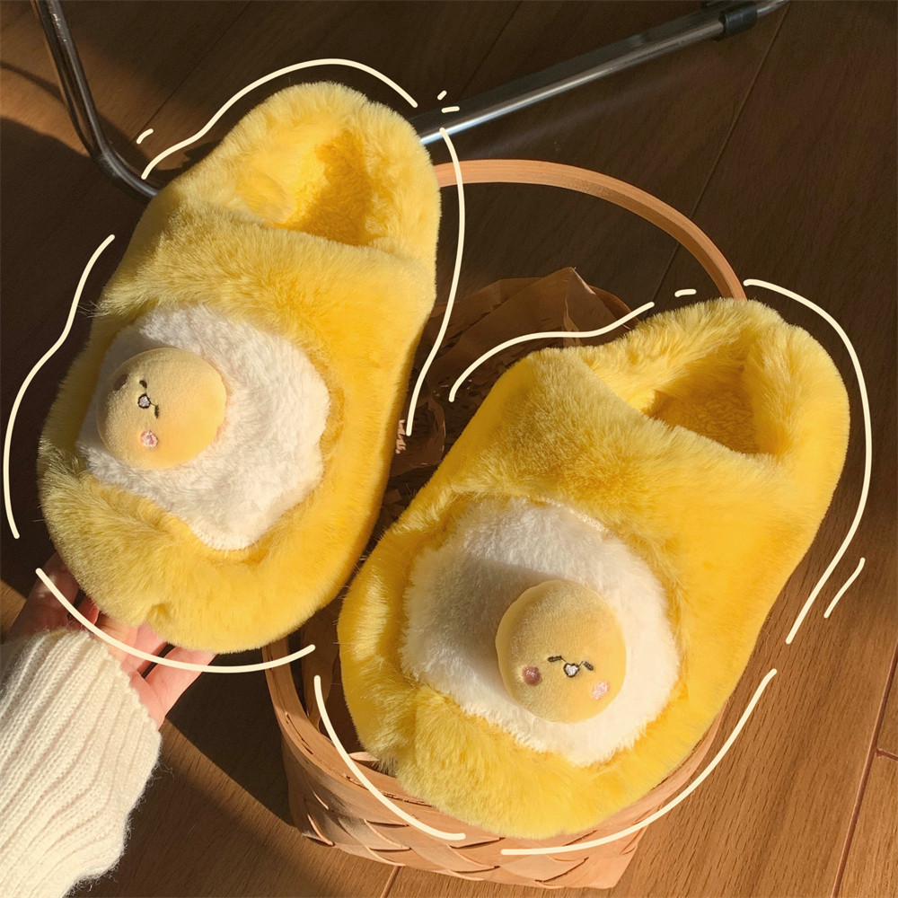 Cartoon egg yolk slippers Women's slippers Men's slide shoes Indoor family platform slippers Women's summer beach non-slip sandals