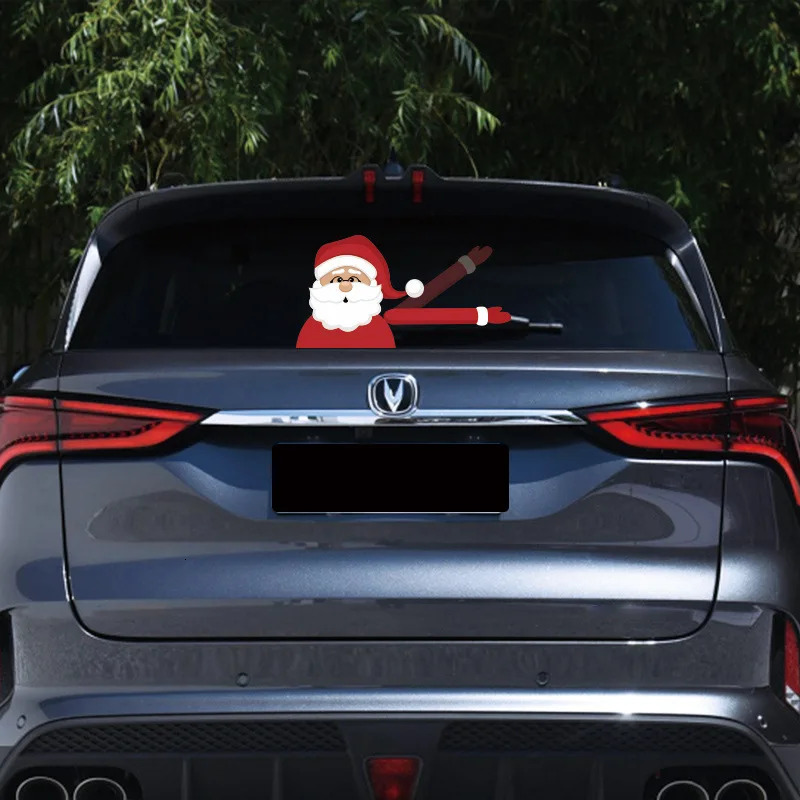 New Decorate Christmas Santa Claus Waving Sticker Car Windshield Decal Tags Rear Wiper Stickers Cute Auto