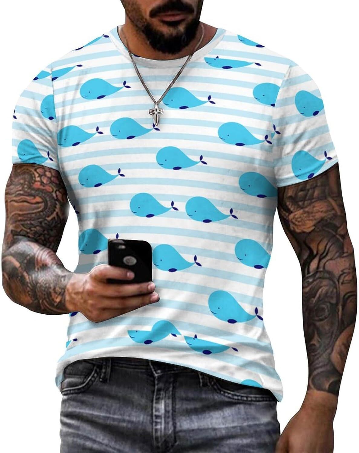 Mens T shirt Whale Pattern Cotton T-Shirt 3D Printed Casual Shirt Men's Crew Neck T-Shirt tee Casual tops summer clothes