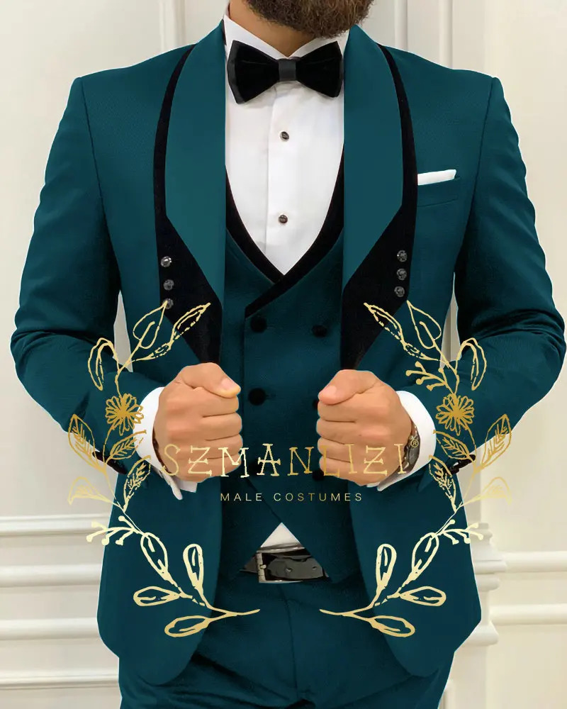 White classic mens 3-piece set tailcoat shawl lapel grooms wedding dress set fashionable mens business jacket pants vest 241025