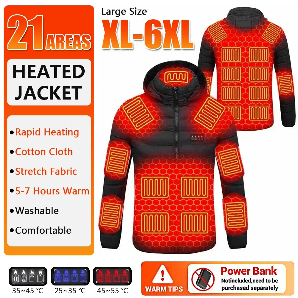 Self Heating Jackets Men Womens Winter Warm Parkas Insulation 21 Zones USB Electric Heated Vest Clothing Coat Plus Size XL-6XL 241031