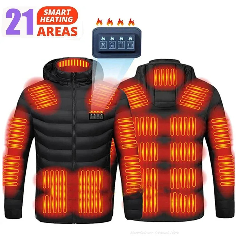 1921 HEATING ZONES Men Women USB Heating Jackets Winter Warm Heated Parkas Electric Heated Jackets Waterproof Warm Jacket Coat 241031
