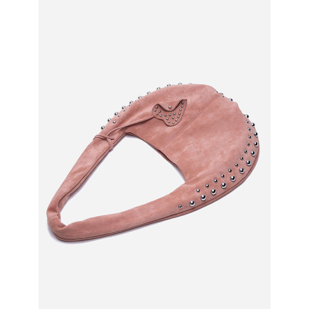 24Ss Women's Shoulder European And American Style Rivet Handbag Suede Retro Motorcycle Soft Armpit Bag