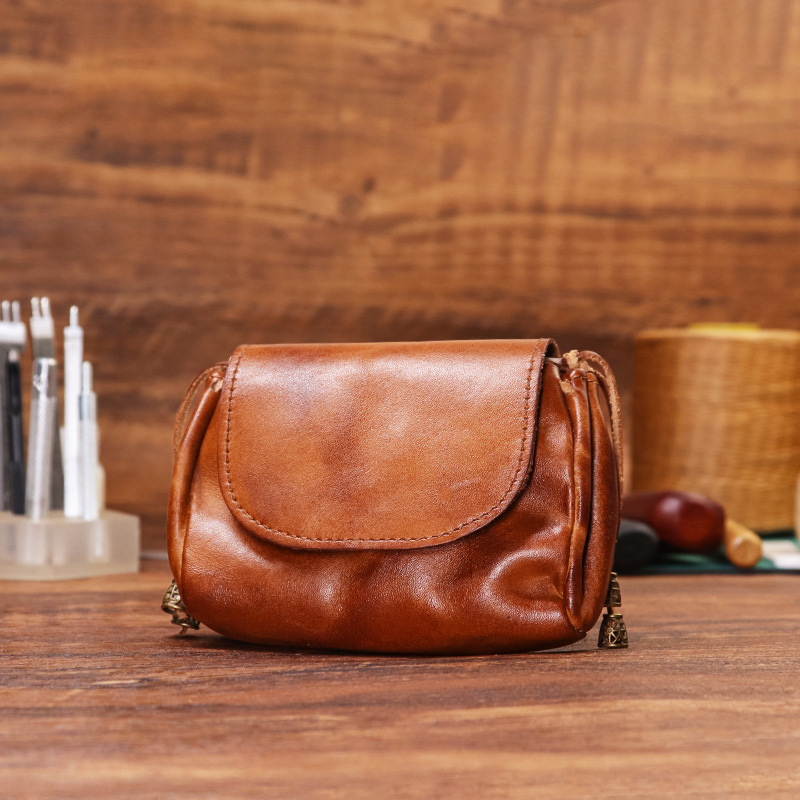 New designer handmade color wiping plant tanning coin purse suitable for women's Chinese style top leather key headphone storage bag