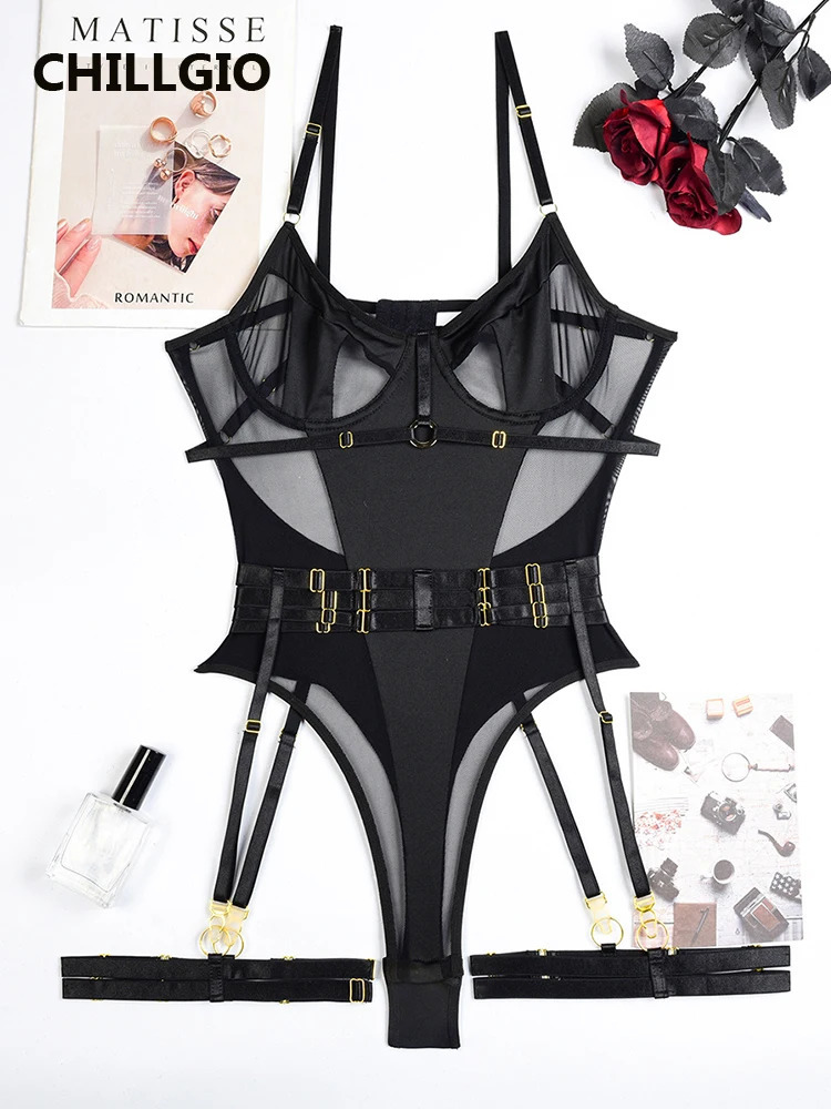 CHILLGIO Women Sexy Transparent Mesh Bodysuits Summer Hollow Fashion Erotic Rompers Sheer One Piece Combination Tight Catsuits 241031