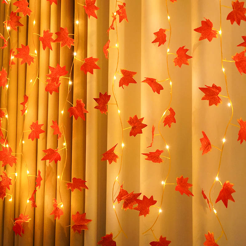 LED light string maple leaf vine simulation autumn decoration festival arrangement small colored lights USB copper wire curtain lights