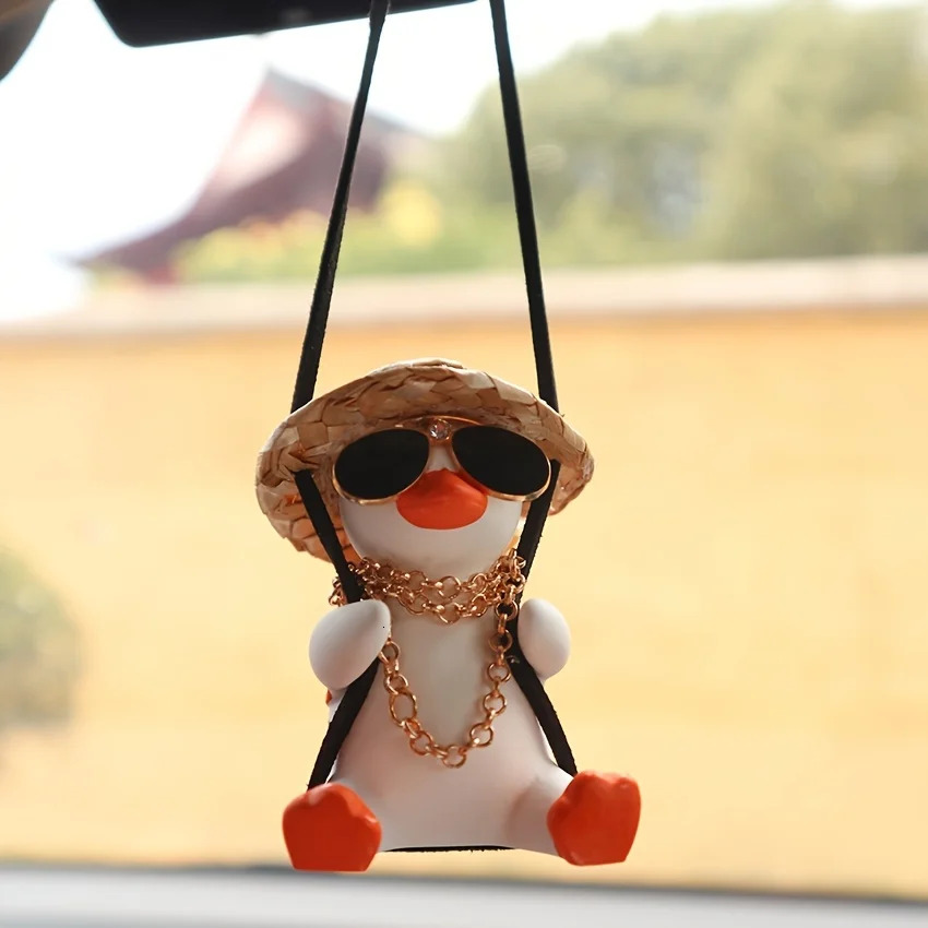 New Car Pendant Cute Anime Little Duck Swing Auto Rearview Mirror Hanging Ornaments Interior Decoraction Accessories For Girls Gifts
