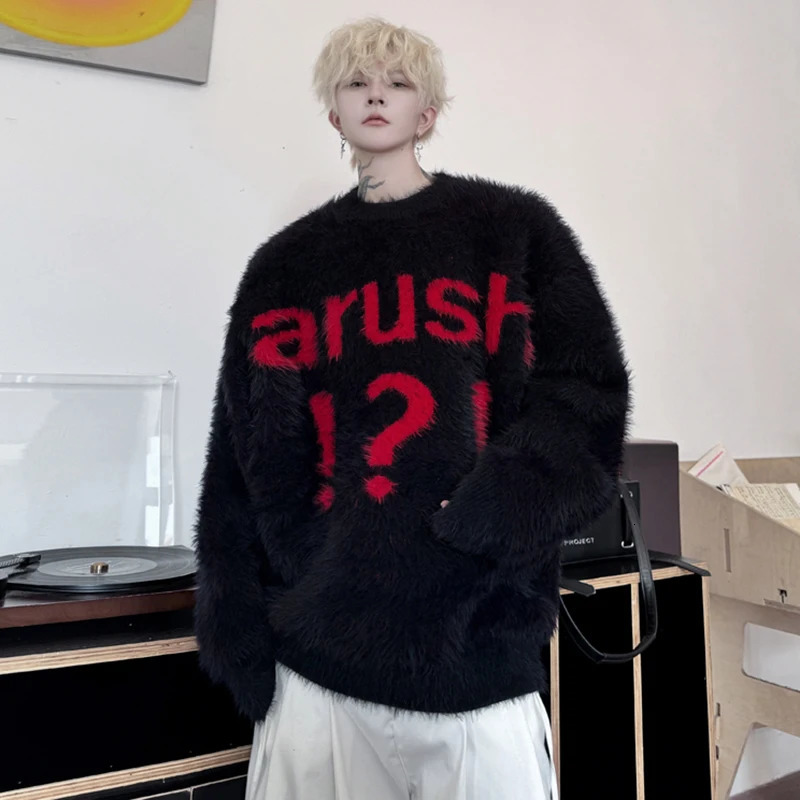 LUZHEN Letter Jacquard Fur n Pullover Knitted Thick Sweater Classy Handsome Versatile Casual Mens Clothes LZ7048 241031