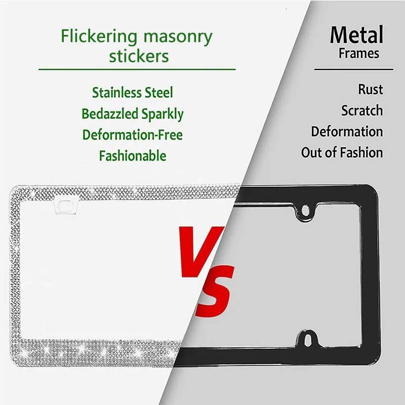 New Car Glitter Crystal Sticker Women's Car License Plate Frame Auto Parts 12.2*6.3In Three Colors Optional