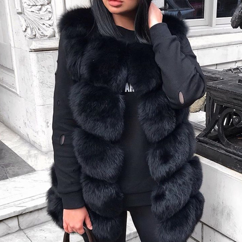 QUEENTINA Winter New Womens Natural Coat Brown Square Pattern Handcrafted Products Sleeveless Real Fox Fur Vest