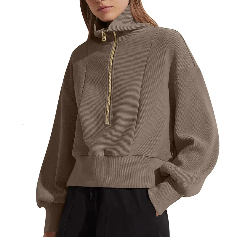 Womens AutumnWinter Solid Color Pit Bar Casual Half Zipper Short Hooded Sweatshirt for Women 241031