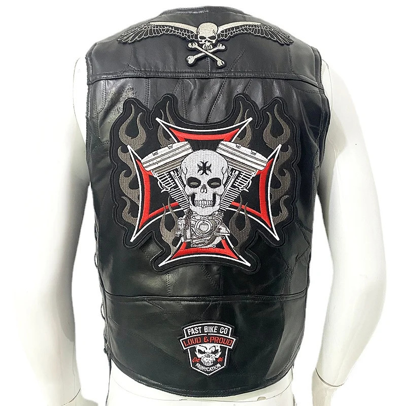Casual Mens Moto Leather Vest Patch Motorcycle Sleeveless Jacket Biker Streetwear Waistcoat Locomotive Club Punk Veste 241031