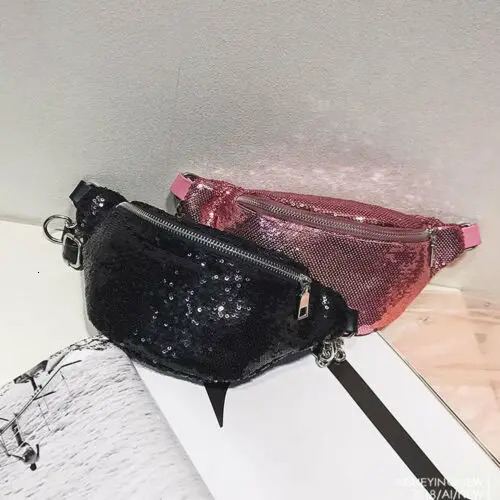 Fashion Womens Shoulder Bag Sparkling Glitter Fanny Leather Bun with Waist Bun Bag Travel Sports Bag Wallet 241031