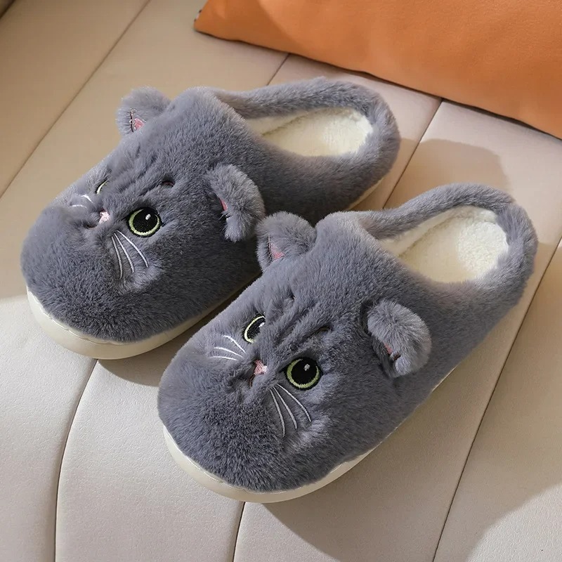 Cotton Cute Cat Slippers for Couples in Autumn and Winter Women Home Plush Home Use Warm Slippers for Winter