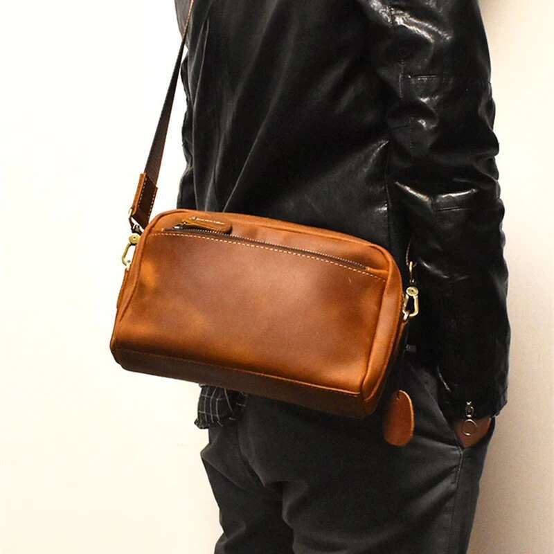 Crazy Horse Men Small Messenger Crossbody Shoulder Father Husband Gift Real Leather Storage Bag