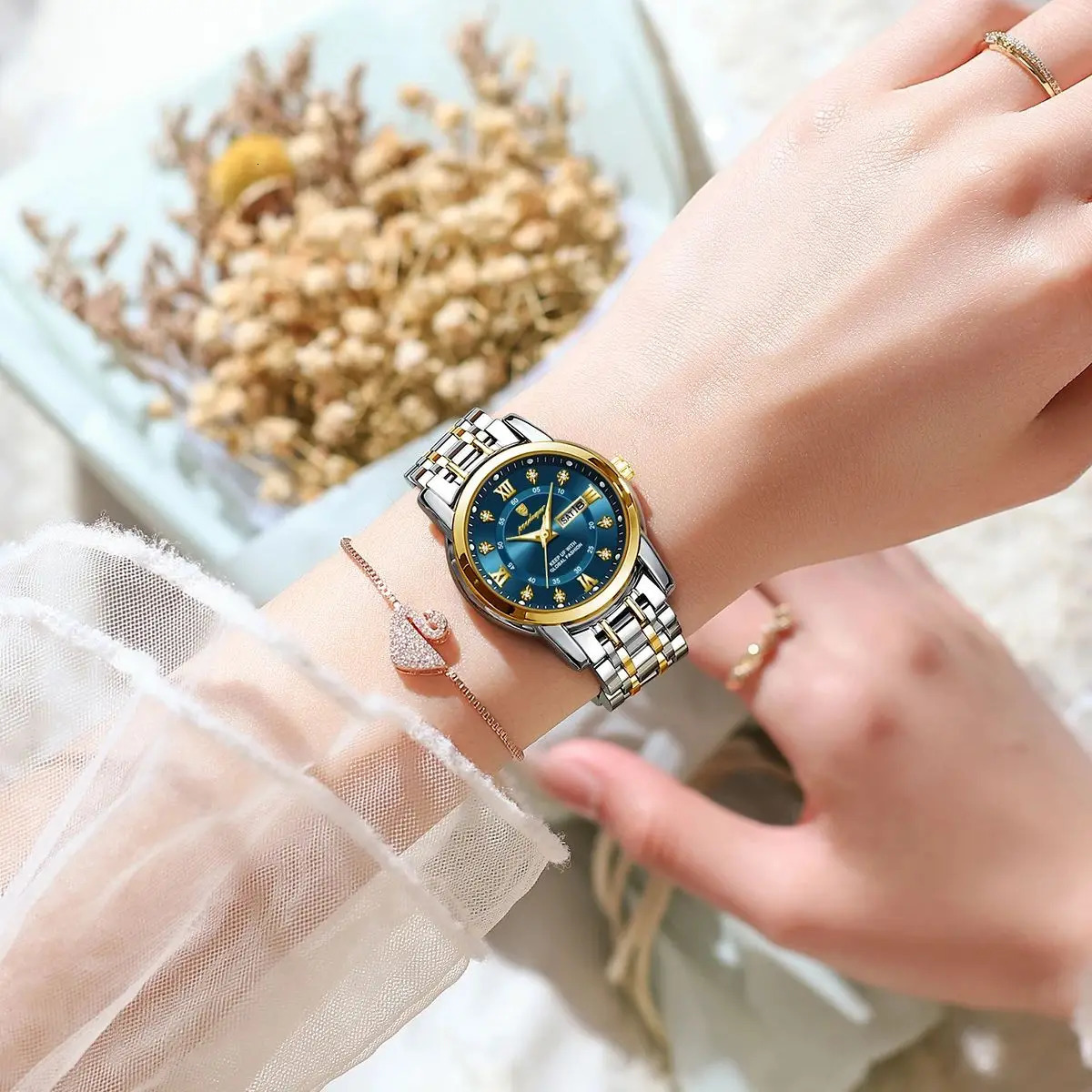 POEDAGAR Women Wristwatch Quartz Ladies Watch Waterproof Stainless Steel Luminous Date Week Womens Watches Dress Clock 241030