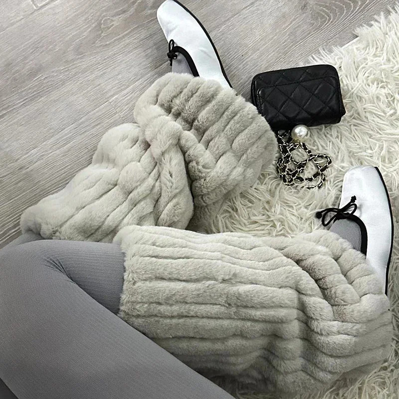 Solid Leg Warmers Mink Fur Boots Subculture Thickened Plush Leg Warmer Japanese Harajuku Fashion Boots Cover Lolita Party Socks 241031