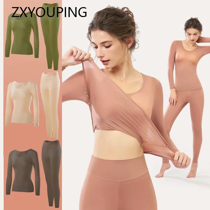 3Set Women Thermal Underwear Long Sleeve Slim Fit Base Top Elastic Thermal Set Base Layer Suit Thermal Long Johns Ultra-thin 241031