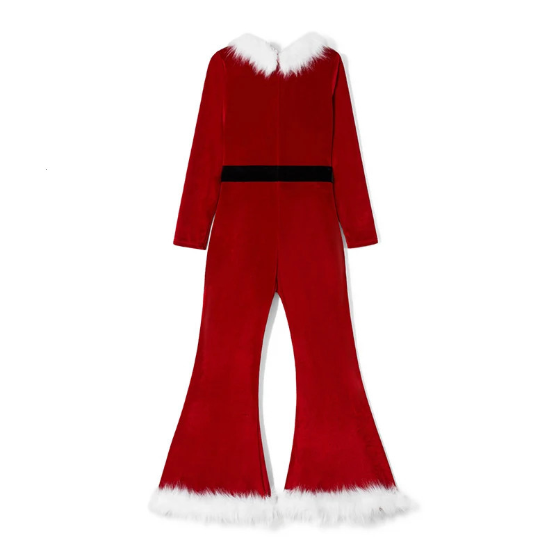 Women Red Christmas Costumes Cute Long Sleeve Flared Jumpsuit and Santa Hat Set for Cosplay Role-Playing Party Outfits 241031