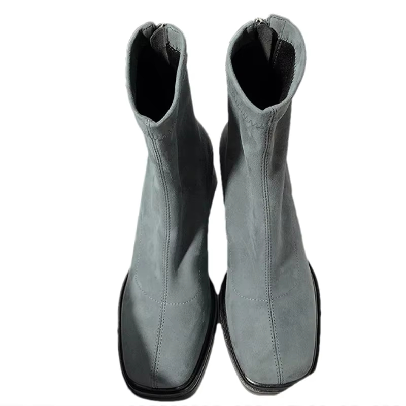 High Stretch Square Ankle High Warm Fur Winter Boots Women's Black And Brown Women's Shoes Wsh5015 Doc Martines