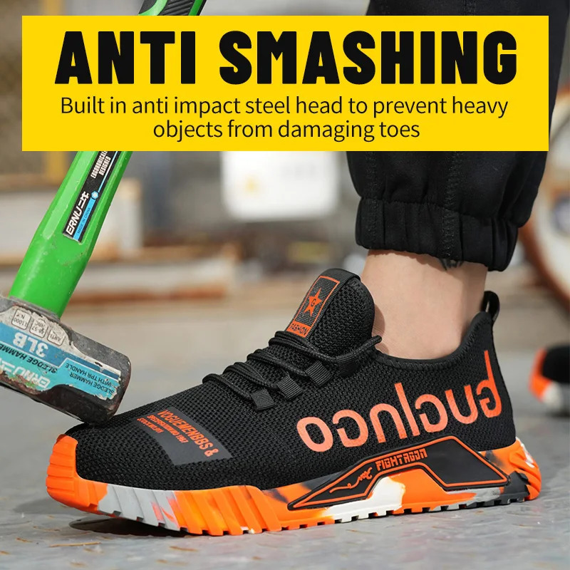 Fashion Sports Shoes Work Boots Puncture-Proof Safety Shoes Men Steel Toe Shoes Security Protective Shoes Indestructible 241031