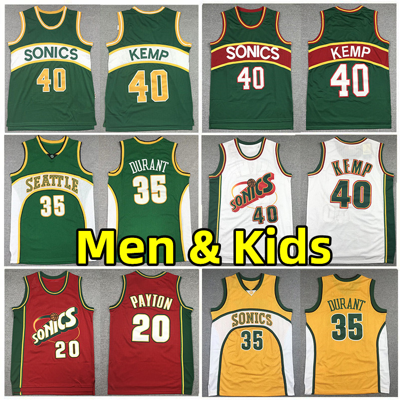 SuperSonicsl Basketball Jerseys Shawn Kemp Gary Payton Durant Classics Retro Jersey Men Kids Youth Adult children