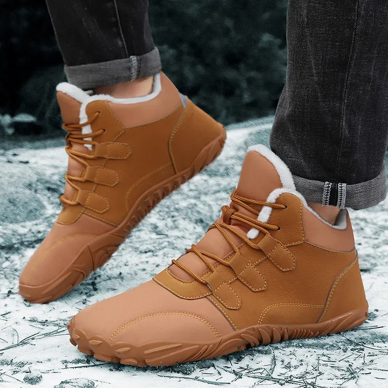snow boots with anti slip and non slip Plus velvet warm cotton shoes thick soled barefoot five finger shoes for men 241031
