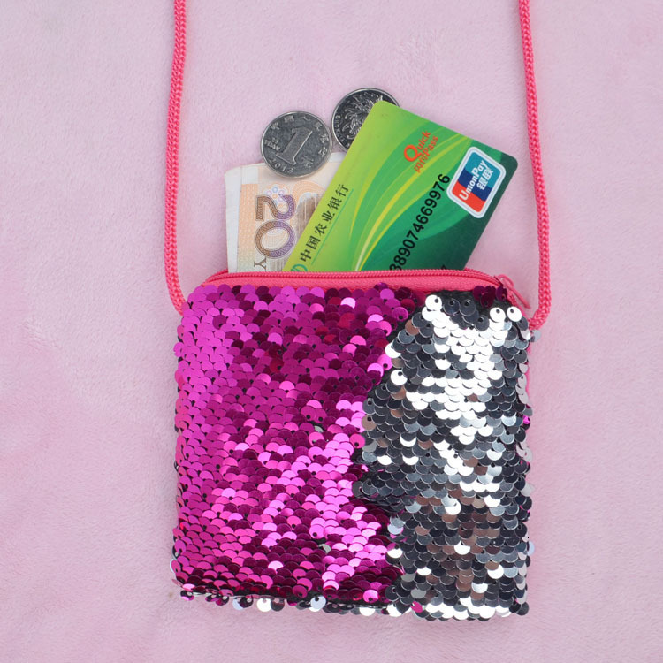 New designer square hanging rope shoulder children's coin purse makeup bag hot selling sequin small bag