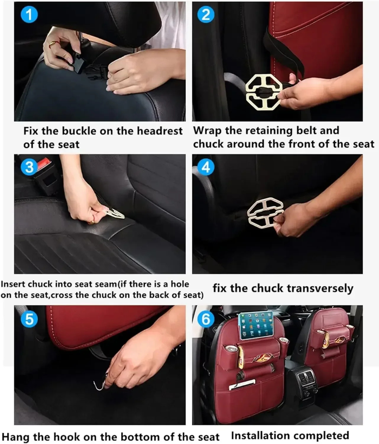 New 1Pcs Car Back Foldable Table Tray PU Leather Storage Organizer With Pockets Kick Mats Seat