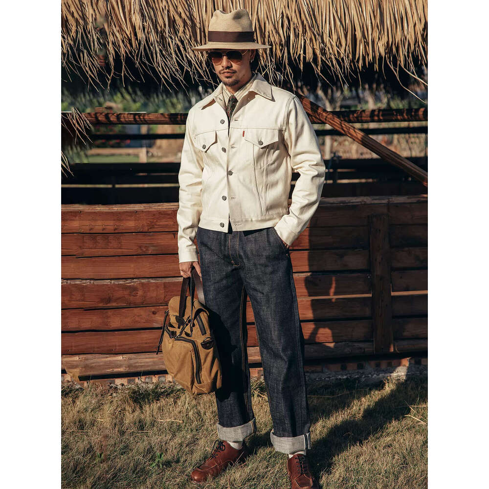 Red Tornado Type III Trucker Jacket 557Xx White Seedge Denim Short Mens Outerwear Slim Fit