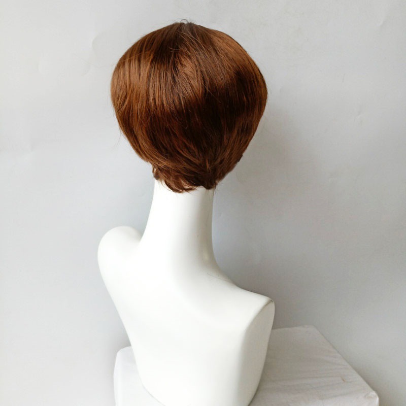 Fashion wig short straight hair side parted bangs synthetic fiber full headpiece wigs human hair
